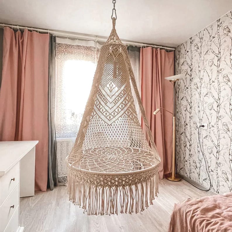 Macrame Swing For Terrace 72 inches x 35 inches - Leechoo
